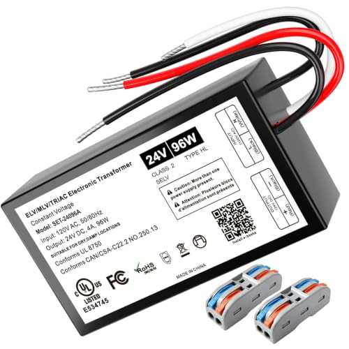 Image of 24V 96W Dimmable LED Driver UL Listed Transformer for Lutron & Leviton | Triac ELV /MLV LED Transformer Compatible with Lutron&Leviton Switches, Dimmable Power Supply for Light Flicker Free Dimming