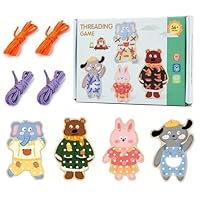 AMBEERT 4 PCS Threading Toys, Kids Lacing Cards, Imagination Development Lacing Toys Games for Children Educational and Learning Activity, Lacing Picture Cards Learning Activity Set for Kids ﻿