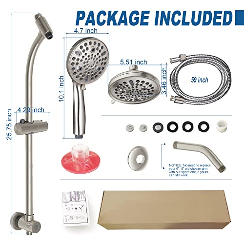 High Pressure Handheld/Rain 82-Mode 3-Way Shower Head Combo With 25.75" Adjustable Drill-Free Stainless Steel Slide Bar, Pet & Tub Power Wash And Anti-Clog Nozzles, With 5Ft Hose - Brush Nickel #TOP7