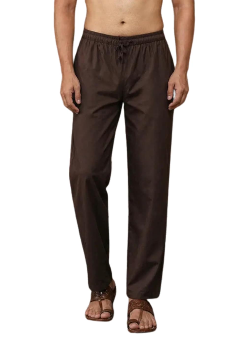 Men's Brown Cotton Pyjama Pants Soft Breathable Comfortable Lounge Sleepwear Elastic Waist Casual Nightwear for Daily Home Wear SD-image-1