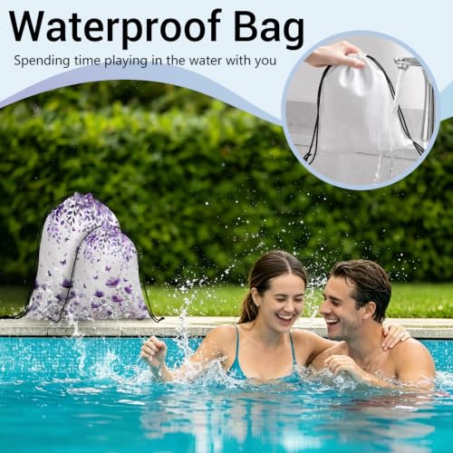 Image of Drawstring Storage Bag Purple Butterfly Blossom Gymnastics Pouch Athlete Bag