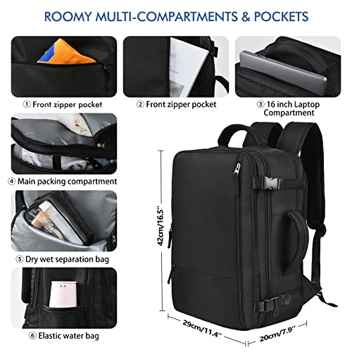 Beraliy Travel Backpack For Men Women, Carry On Backpack,15.6 Inch Laptop Backpack, Waterproof Outdoor Sports Hiking Rucksack Casual Daypack College Bag, Black #TOP3