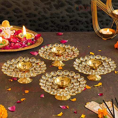 Huile de laiton puja lampe et cristal en laiton akhand diya de 12 cm