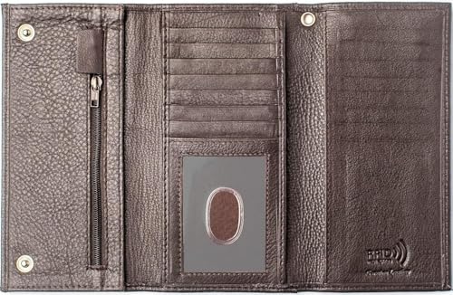 Men's Chain Wallets,Mens Trifold Wallet Genuine Leather Long Wallet With RFID-Blocking Technology,Trifold Wallets For Men Chain Wallets (J312B- Brown)