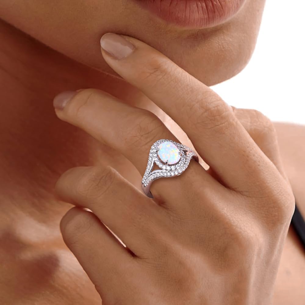 Womens Engagement Ring 925 Sterling Silver Oval Elongated Cushion Cut Sapphire/Ruby/Emerald/Opal Gemstone Anniversary Statement Cocktail Halo Ring Size 6 to 10 (with Gift Box) - Image 7