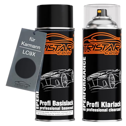 TRISTARcolor Autolack Spraydosen Set für Karmann LC9X Deep Black Perl/Black Perl Basislack Klarlack Sprühdose 400ml