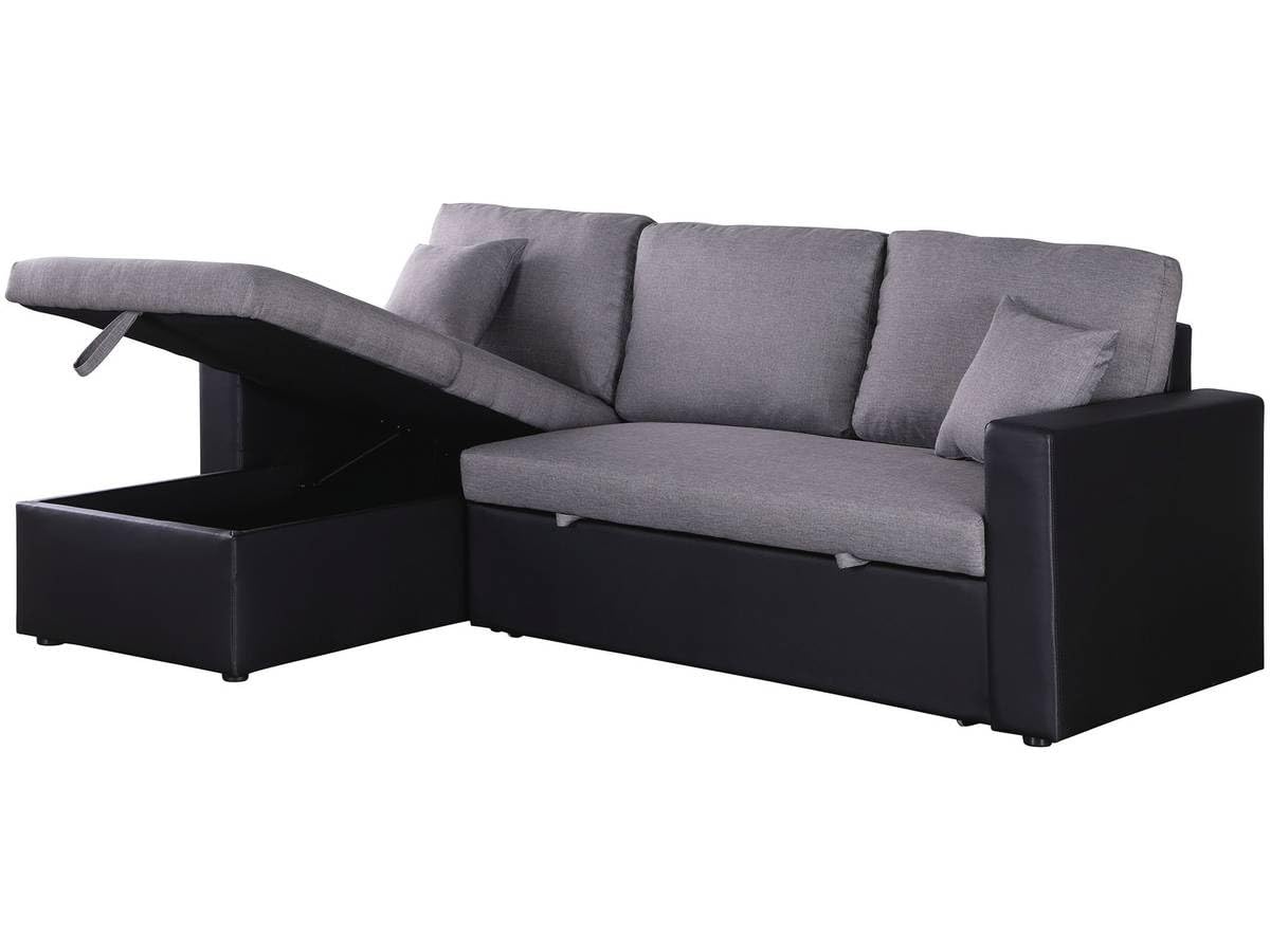 Habitat et Jardin - Canapé d'angle Convertible et Réversible Alain 3 Places Noir et Gris - Canapé Lit Moderne en Tissu Lin - Espace de Stockage (Méridienne) - Design