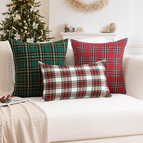 JOTOM Set of 2 Classic Plaids Cushion Covers 40x60 cm Christmas Scottish Tartan Plaid Soft Solid Decorative Throw Pillow Covers Home Decor Outdoor Cushion Case for Sofa Bedroom (Red White) - Image 4
