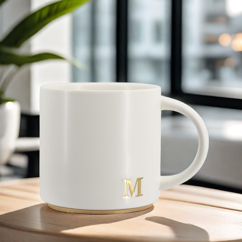 COLLECTIVE HOME - Monogram Ceramic Mugs, 15 oz Golden Initial Coffee Cups, Elegant Capital Alphabet Tea Mugs, Elegant Personalized Mug with Gift Box, Luxurious Cups for Office and Home (M) - Image 6