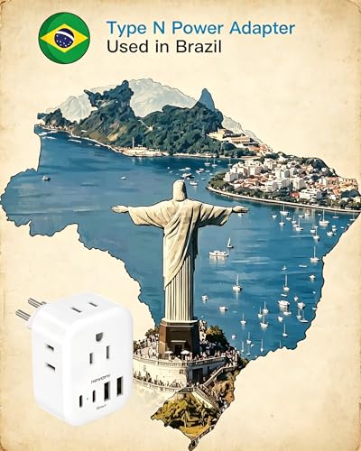Image of Type N Plug Adapter Brazil, HANYCONY Braizl Power Adapter, 2 Pack
