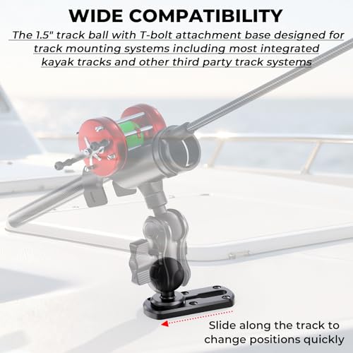 VAZESWIN 4" Tough-Track Mount with 1.5" Ball T-Bolt Track Base for Kayak Boat, Compatible with RAM Mounts C Size 1.5" Ball Double Socket Arm, for Fish Finder Mount, Marine GPS, Fishing Rod, 8 Screws by VAZESWIN - Image 3