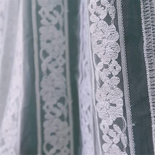 Cortina de encaje blanco bordado con diseño floral vintage de 135x160 cm para ventanas cortas 6