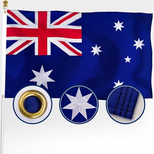 Jarlathy Premium Australia Australian Flag 3x5 Outdoor, Double Sided Embroidered Stars, Heavy Duty 210D Nylon Australian National Country Flags, with Sewn Stripes/4 Stitch Hemming/Brass Grommets