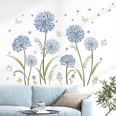 Decalmile Blue Dandelion Flower Wall Decals Cover