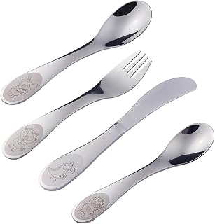 RORPOIR Vajilla Infantil De Acero Inoxidable 4 Piezas Cubiertos De Tenedor y Cuchara Resistente y Duradero