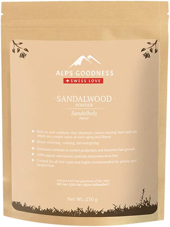 Alps Goodness Sandalwood Powder for Skin & Hair, 250 g | 100% Natural Face Mask Powder For Even Toned Glowing Skin | No Chemicals, No Preservatives, No Pesticides