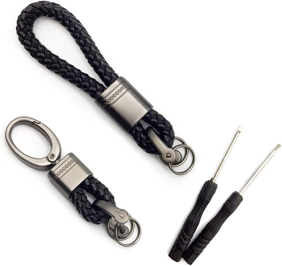 Contacts 2 Pcs Black Braided Keychain Leather Strap Keyring Accessories PU Rope Hook Keyring with Zinc Alloy (Pack of 2)