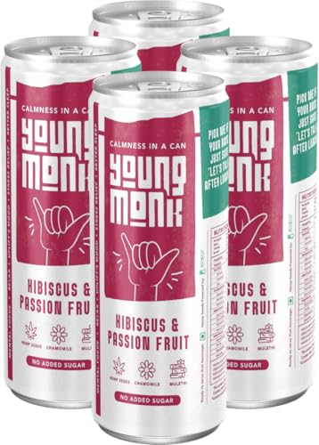 Image of YOUNG MONK Calmness Drink Hibiscus & Passion Fruit Flavour | Ready to Drink Refreshing Beverage | Zero Added Sugar | Floral Hibiscus with Tropical Passion Taste | for Home & Travel (Pack 4)