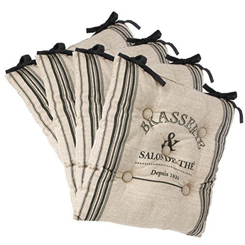 Atmosphera Lot de 4 Galettes de chaises matelassées avec Attaches - 40 x 40 cm - Style Bistrot - Coloris Lin et Gris