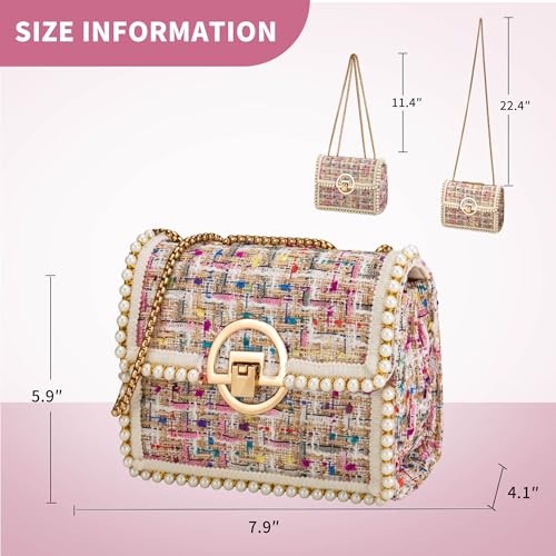 Quilted Shoulder Bag Purse for Women Fashion Tweed Pearl Clutch Handbag Designer Small Crossbody Bag, with Chain Strap2