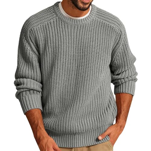 ZYXTIM Men's Cable Knit Sweater Chunky Textured Long Sleeve Warm Pullover Tops Loose Fit Casual Sweaters with Ribbing Edge