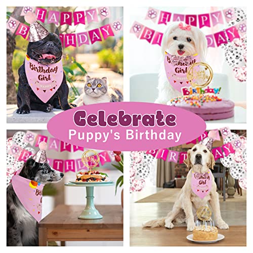 GUOYIHUA Dog Birthday Party Supplies, Dog Birthday Bandana Scarf, Doggie Boy Birthday Party Hat with Number, Bowtie Balloons Banner for Small Medium Dogs Pets, Birthday Party Decorations (6PCS, Pink) - Image 7