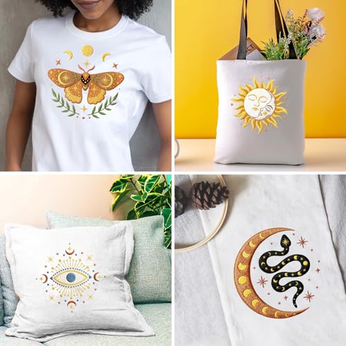 Image of INFUNLY 4pcs Evil Eyes Embroidery Starter Kit for Beginners Moth Cross Stitch Kits for Adults Sun and Moon Stars Snake Stamped Stitches Embroidery Sewing Kit with Patterns Instructions for DIY
