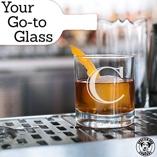 Etched Monogram 10.25oz Rocks Old Fashioned Lowball Glass for Whiskey Scotch Bourbon (Letter C)