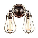 Industrial Wall Sconce Luling Loft Antique Wall Lights Wire Cage Adjustable Socket Edison Vintage Metal Retro Lamp Fixtures for Bedroom Gazebo (No Bulb) (with 2 Light) (Bronze Color) (Bronze)