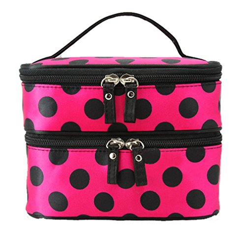 Hatop Double Layer Cosmetic Bag Travel Toiletry Makeup Bag (Hot Pink)