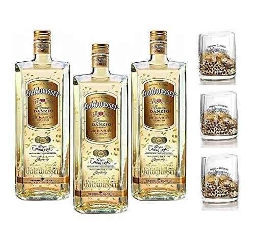 LIQUEUR DANZIG DER LACHS 22 KARAT 50 CL 3 BOTELLAS CON 3 GAFAS