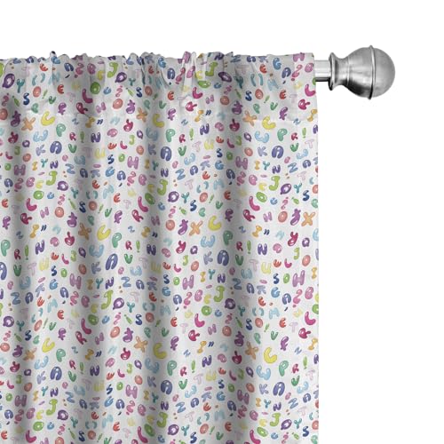 Ambesonne ABC Curtains, Colorful Alphabet ABC Bubble Letters Doodle Style