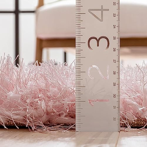 Image of Carpet for Living Room, 7x7 (Square) Pink Solid Plain Modern Polyster Luster Shaggy Ultra Thick and Pluffy Soft Shag Area Rug for Your Bedroom, Kid Room, Office and Home
