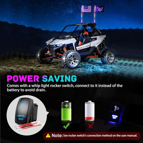 Image of Nilight LED Whip Light 2 PC 5FT COB RGB Spiral Lighted Antenna with Spring Base, Bluetooth App & Remote Control DIY Chasing Patterns & Music Sync Safety Whips for ATV UTV RZR Polaris Can-Am Truck