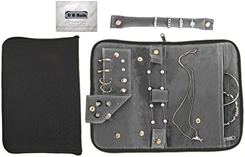 Anti-Tarnish Jewelry Organizer (Black) with Removable Ring Stub, Earring Pad, Secure-Snap Loop for Necklaces & Large Pocket for Loop Earrings & Necklace+ 100% Cotton Flannel All-in-one Jewelry Cleaning Cloth