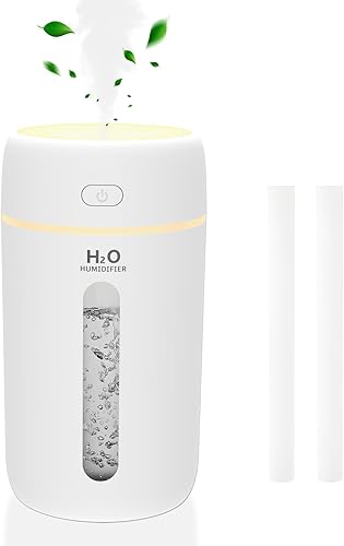 Lisacool Humidificador pequeño, mini humidificador portátil para dormitorio, oficina, automóvil, viajes con luz nocturna, apagado automático, súper