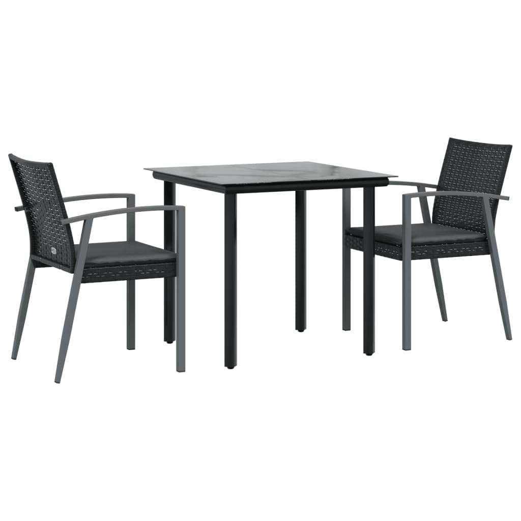 Set Pranzo Giardino 3 Pezzi con Cuscini Polyrattan Acciaio