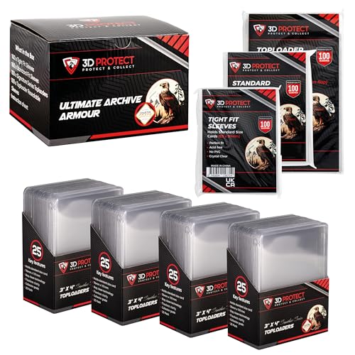 3D-Protect Archive Armour Toploader Sleeves Bundle – 4-in-1 Card Protector Sleeve Set with Tight Fit, Signature Series, Standard Card Sleeves, Resealable Sleeves – 400-Pcs Card Toploader Set