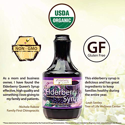 Organic Elderberry Liquid Syrup 30 oz by Elderberry Queen, Sambucus, Aronia Berry, Pure Natural Certified Organic Immune Support Herbal Supplement