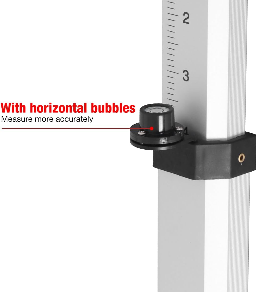 16ft Aluminum Grade Rod with Bubble Level - 5-Stage Telescopic Survey Rod, Double-Sided Scale & Carrying Case Included - Grade Stick for Laser Level, Measuring Stick, Survey Pole