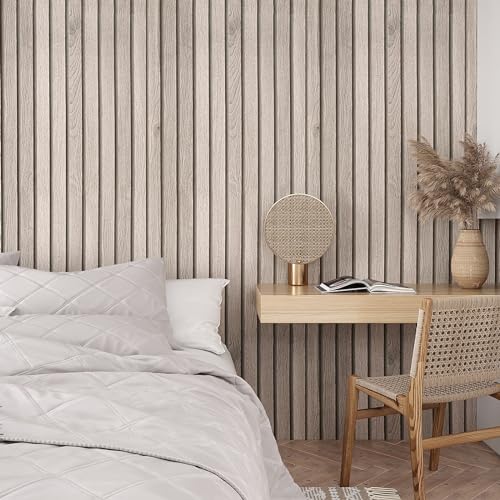VEELIKE Grey Wood Slat Wallpaper 3D Effect Wood Panel Wallpaper Contact Paper Peel and Stick Door Vinyl Wrap for Furniture Sticker Bedroom Sticky Back Plastic Roll Bathroom Wardrobe Kitchen 40cm×300cm - Image 2