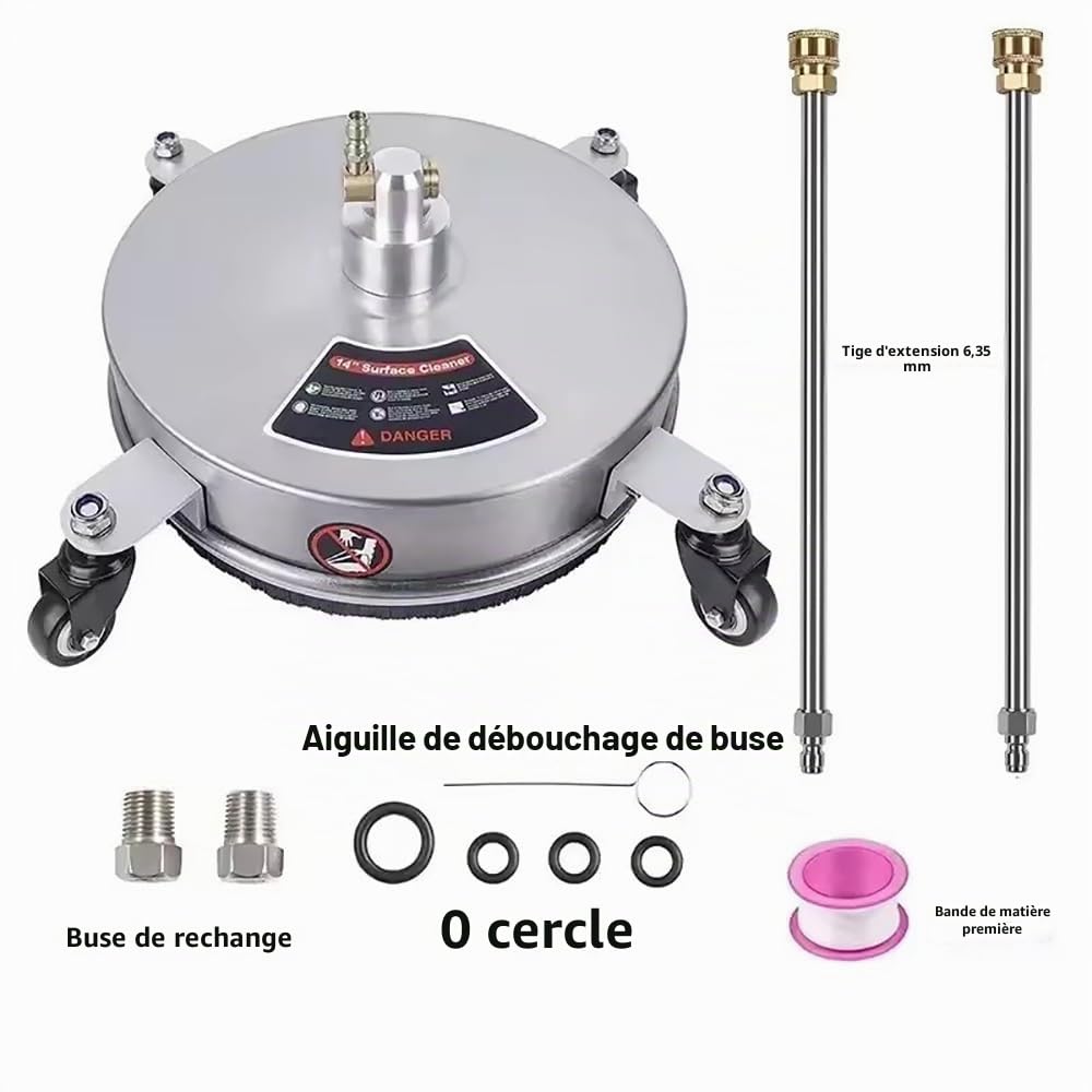 Nettoyeur Surface 15 Pouces,4 Roues, Double Buse, Rotation 360° | 4000 PSI | Raccord Rapide 1/4" | Acier Inoxydable, Équipé de roulements Lourds pour Terrasses, Allées et Sols