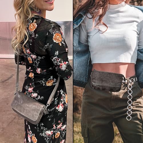 Image of Rustic Town Leather Wallet for Women - Washed Leather Crossbody Bag - Credit Card Holder Travel Shoulder Purse Waist Bag for Ladies