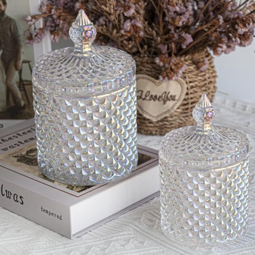 Support Qtip en verre éblouissant avec couvercle, lot de 2 boîtes de 10 et 700 ml
