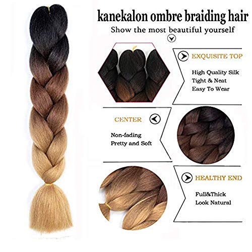Ombre Kanekalon Braiding Hair 5 Pack Ombre Jumbo Braiding Hair Extensions 24 Inch Jumbo Braid Synthetic Hair For Braiding (5 Pack, Black-Dark Brown-Light Brown) #TOP1