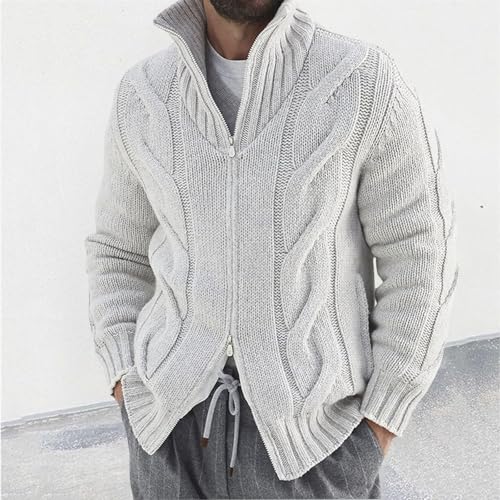 Men Quarter Zip Pullover Sweater Cable Knit Stand Collar Casual Textured Knitwear 2025 Fashion Winter Top2