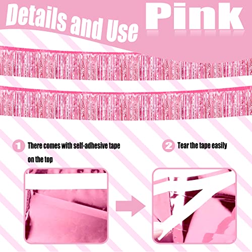6 Pack 10 Feet Foil Fringe Garland Metallic Tinsel Streamers Banner Wall Hanging Fringe Curtain Backdrop Banner For Parade Floats, Bachelorette, Wedding, Birthday Party Decorations(Pink) #TOP2