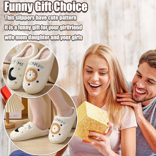 House Slippers for Women, Meet Me At Midnight Slippers Fluffy and Cozy Bedroom Slip On Shoes, Unisex ​for Indoor Outdoor Comfort -Ideal Holiday Birthday Gifts, Hsw0013