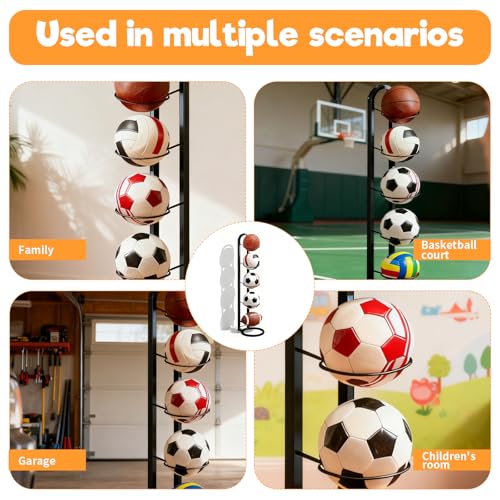 XHNKEG 5 Stufiger Ballständer Schwarz, Vertical Ballhalter Abnehmbare Ballregal Sportgeräte Organizer Stabil und robust Balllagerregal für Basketball Fußball Volleyball