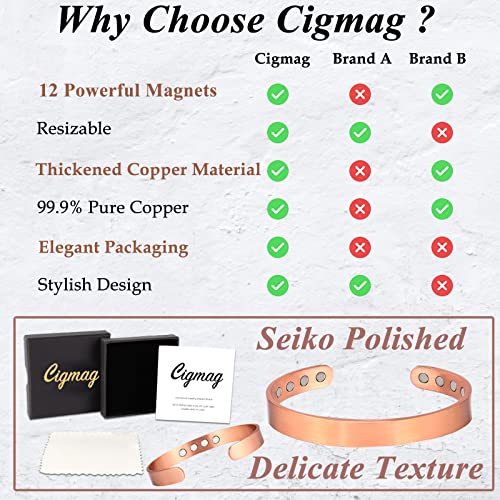 Cigmag 2Pcs Copper Bracelets For Women 100% Pure Copper Bracelet Cuff Bangle Strength Magnets Adjustable Copper Magnetic Bracelet With Jewelry Gift Box For Valentine (Surface) #TOP6